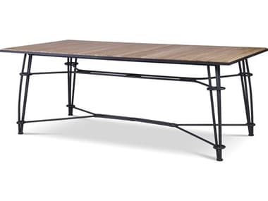 Century Furniture Outdoor Deauville Noir Aluminum Bord De Mer 84.5''W x 42''’D Rectangular Teak Top Dining Table CNTOD3995