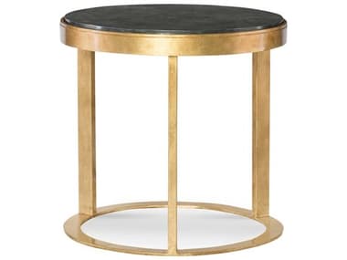 Century Furniture Grand Tour 26" Round Stone Burnished Gold Leaf With Graphite Scagliola End Table CNTSF5756