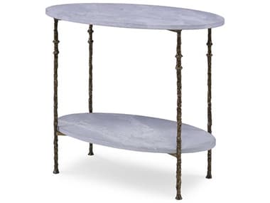 Century Furniture Grand Tour 30" Oval Faux Stone Aged Patina With White Scagliola End Table CNTSF5883