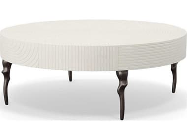 Century Furniture Grand Tour White Lacquered With Antique Black Nickel 44'' Wide Round Willow Coffee Table CNTSF6017