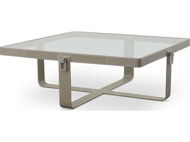 Century Furniture Grand Tour Dove Grey Leather / Polished Nickel 48'' Wide Square Porter Coffee Table CNTSF6083