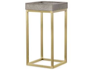 Century Furniture Grand Tour 12" Square Glass Grey Hair On Hide Satin Brass Leather End Table CNTSF6085
