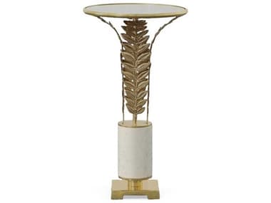 Century Furniture Grand Tour 12" Round Antique Mirror On Brass With White Grey Marble End Table CNTSF6117