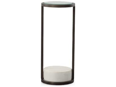 Century Furniture Grand Tour 9" Round Mirror White Grey Marble Polished Brass End Table CNTSF6118