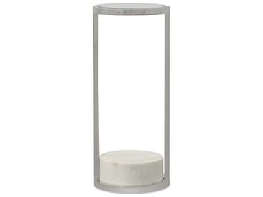 Century Furniture Grand Tour 9" Round Mirror White Grey Marble Polished Nickel End Table CNTSF6120