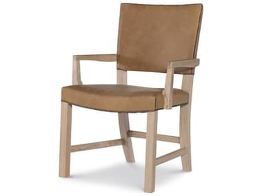 Century Furniture Grand Tour Oak Wood Brown Leather Arm Dining Chair CNTSF6206A