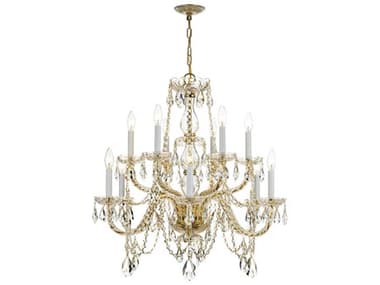 Crystorama Traditional Crystal 31" Wide 12-Light Brass Glass Candelabra Tiered Chandelier CRY1135