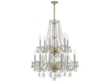 Crystorama Traditional Crystal 26" Wide 12-Light Brass Glass Candelabra Tiered Chandelier CRY1137