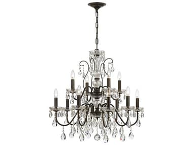 Crystorama Butler 29" Wide 12-Light English Bronze Chrome Crystal Candelabra Tiered Chandelier CRY3029