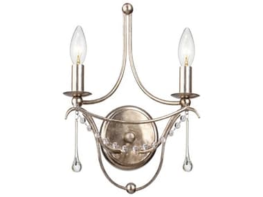 Crystorama Metro 14" Tall 2-Light Antique Silver Crystal Wall Sconce CRY422SA
