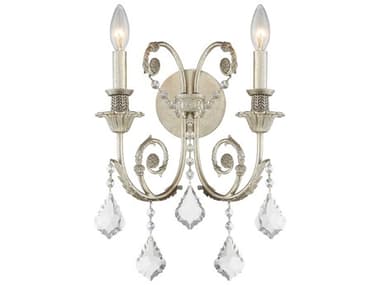Crystorama Regis 15" Tall 2-Light Olde Silver Crystal Wall Sconce CRY5112