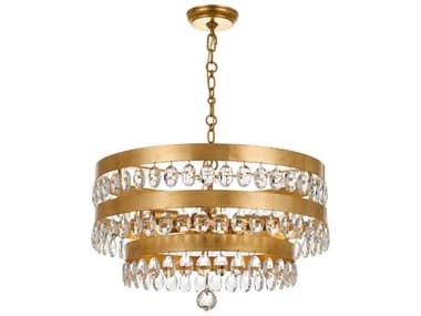 Crystorama Perla 22" Wide 5-Light Antique Gold Crystal Round Tiered Chandelier CRY6106GA