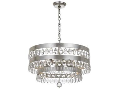 Crystorama Perla 22" Wide 5-Light Antique Silver Crystal Round Tiered Chandelier CRY6106SA