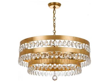 Crystorama Perla 26" Wide 6-Light Antique Gold Crystal Round Tiered Chandelier CRY6108GA