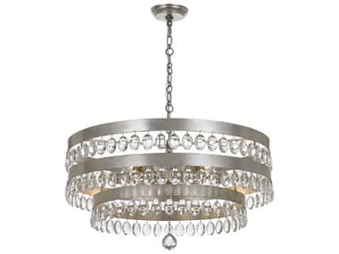Crystorama Perla 26" Wide 6-Light Antique Silver Crystal Tiered Chandelier CRY6108SA