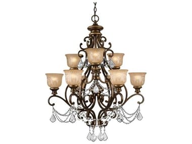 Crystorama Norwalk 34" Wide 9-Light Bronze Umber Crystal Glass Bell Tiered Chandelier CRY7509