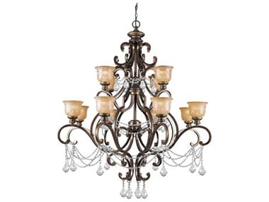 Crystorama Norwalk 48" Wide 12-Light Bronze Umber Crystal Glass Bell Tiered Chandelier CRY7512