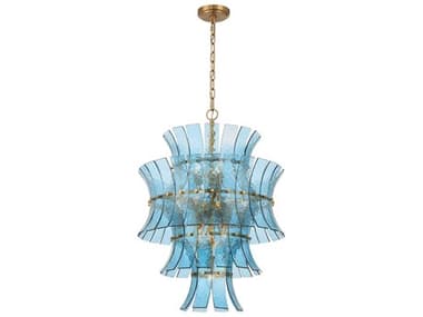 Crystorama Abigail 13-Light Aged Brass Blue Tiered Chandelier CRYABI2006AGBL