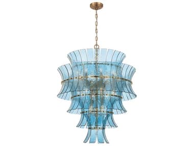 Crystorama Abigail 21-Light Aged Brass Blue Tiered Chandelier CRYABI2008AGBL