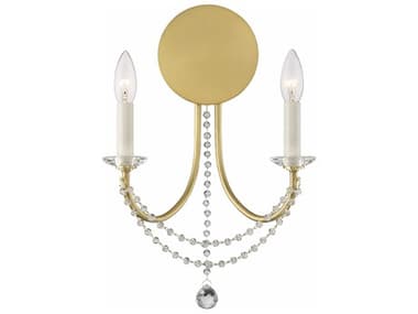 Crystorama Delilah 16" Tall 2-Light Aged Brass Crystal Wall Sconce CRYDEL90802AG