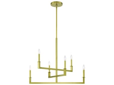 Crystorama Dante 32" Wide 6-Light Aged Brass Candelabra Linear Tiered Chandelier CRYDNT6036AG
