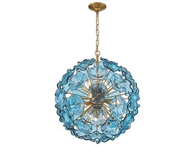 Crystorama Esme 9-Light Aged Brass Blue Sputnik Pendant CRYESM4006AGBL