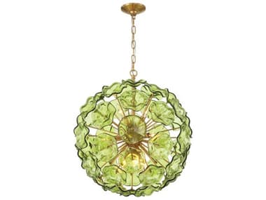 Crystorama Esme 9-Light Aged Brass Green Sputnik Pendant CRYESM4006AGGR