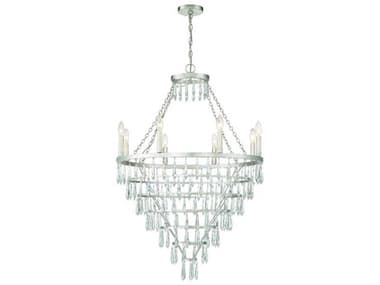 Crystorama Lucille 28" Wide 8-Light Antique Silver Crystal Glass Candelabra Tiered Chandelier CRYLUCA9068SA