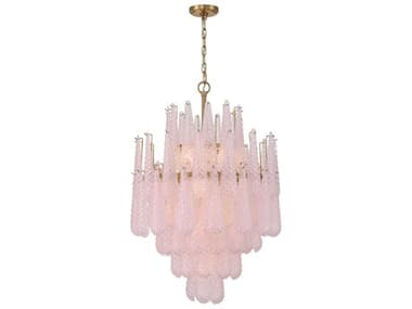 Crystorama Ollie 16-Light Aged Brass Pink Candelabra Chandelier CRYOLL6006AGBH