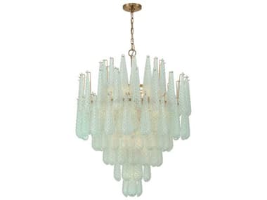 Crystorama Ollie 21-Light Aged Brass Green Candelabra Chandelier CRYOLL6008AGGR