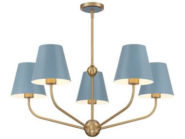 Crystorama Xavier 5-Light Vibrant Gold Blue Candelabra Chandelier CRYXAVB9315VGBL