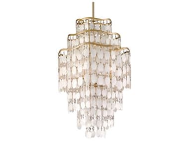 Corbett Lighting Dolce 20" 7-Light Champagne Leaf Gold Crystal Tiered Pendant CT10947