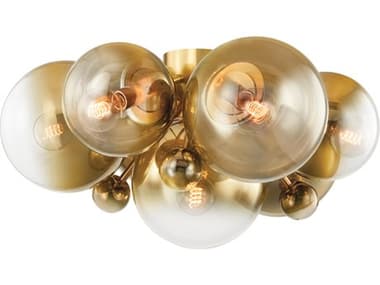 Corbett Lighting Kyoto 27" 7-Light Vintage Polished Brass Glass Globe Sputnik Flush Mount CT42707VPB