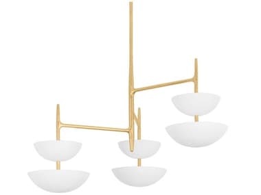 Corbett Lighting Evander 6-Light Vintage Gold Leaf Gesso White Bowl Chandelier CT47742VGLGSW