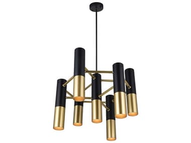 CWI Lighting Anem 7-Light Matte Black Satin Gold Cylinder Chandelier CWI1015P177129