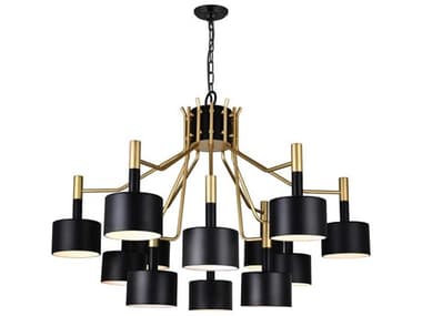 CWI Lighting Corna 12-Light Matte Black Satin Gold Drum Chandelier CWI1017P3212129A