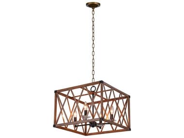 CWI Lighting Marini 4-Light Wood Grain Brown Geometric Pendant CWI1033P184230