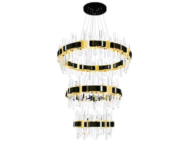 CWI Lighting Aya Pearl Black Titanium Gold Round Tiered Chandelier CWI1592P323612