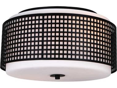 CWI Lighting Checkered 2-Light Black Drum Flush Mount CWI5209C15B