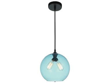 CWI Lighting Glass 2-Light Black Globe Mini Pendant CWI5553P12BLUE2L