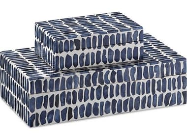 Currey & Company Indigo Navy / White Natural Storage Case Set of 2 CY12000199