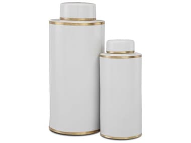 Currey & Company Ivory White / Antique Brass Tea Cannister (Set of 2) CY12000414