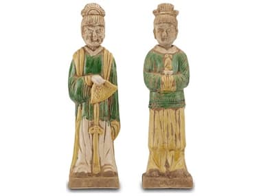 Currey & Company Green / Yellow Tang Dynasty Palace Servants Sculpture (Set of 2) CY12000597