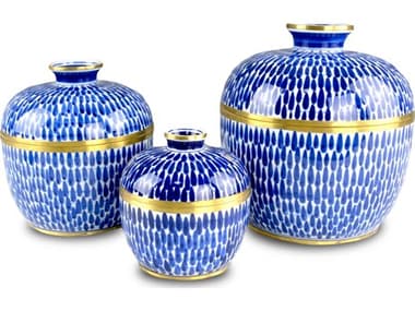 Currey & Company Blue / White / Brass Plavan Vase (Set of 2) CY12000661