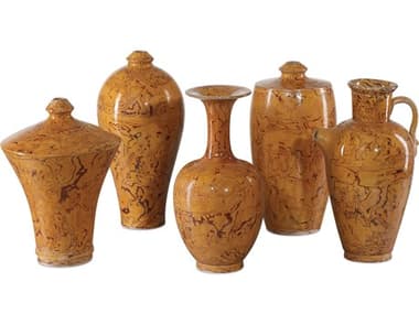 Currey & Company Romulus Yellow Brown Vase Set of 5 CY12000875