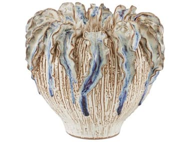 Currey & Company Tropical Crown Ivory Reactive Blue Vase CY12000963