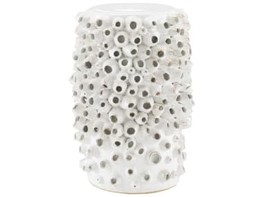 Currey & Company Barnacle Round Ceramic Antique White End Table CY20000033