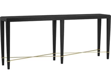 Currey & Company Verona Rectangular Wood Black Lacquered Linen Champagne Console Table CY30000097