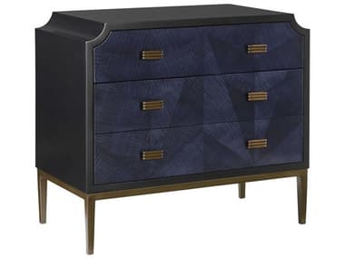 Currey & Company Kallista Dark Sapphire / Caviar Black Antique Brass Three-Drawer Single Dresser CY30000124