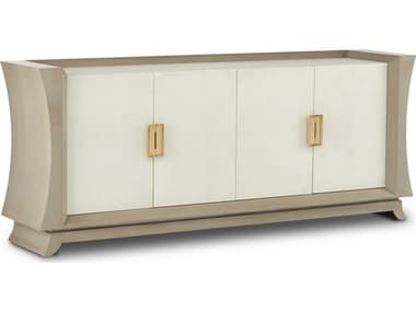 Currey & Company Koji 80" Beech Wood Oyster Gray Cream Brushed Polished Brass Credenza Sideboard CY30000212